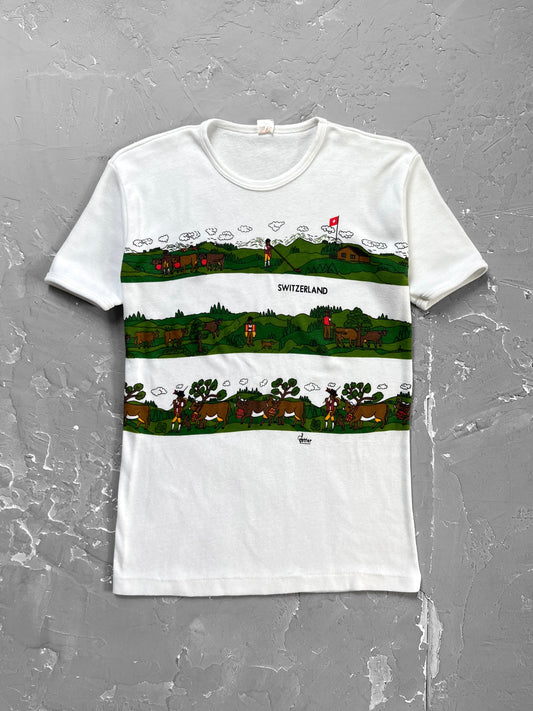 1980s Switzerland Landscape Ringer Tee [S]