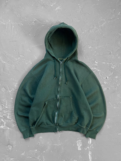 1970s Boxy Pine Green Zip Up Hoodie [M]