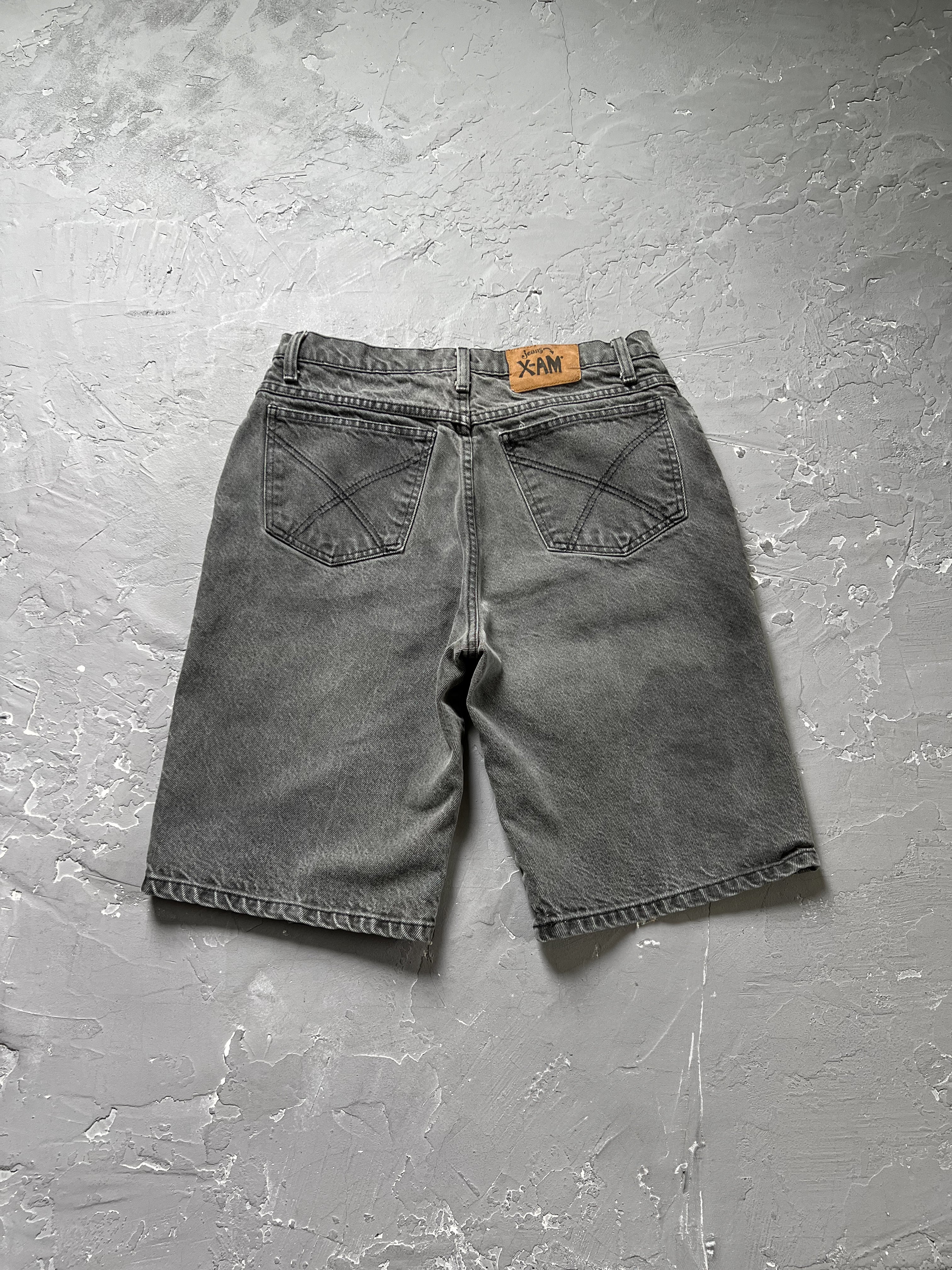 2000s X-Am Baggy Faded Black Denim Shorts [32]