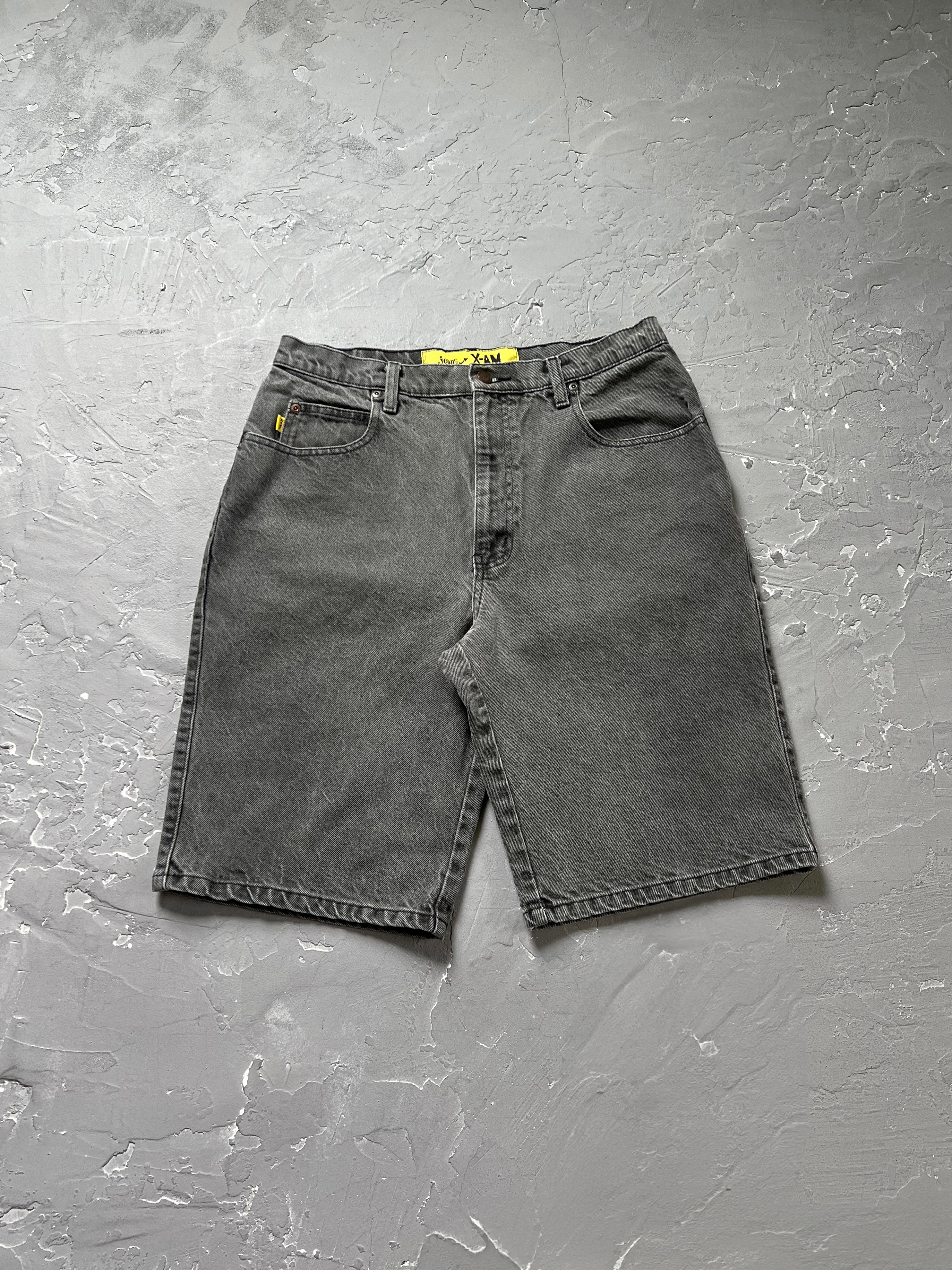 2000s X-Am Baggy Faded Black Denim Shorts [32]