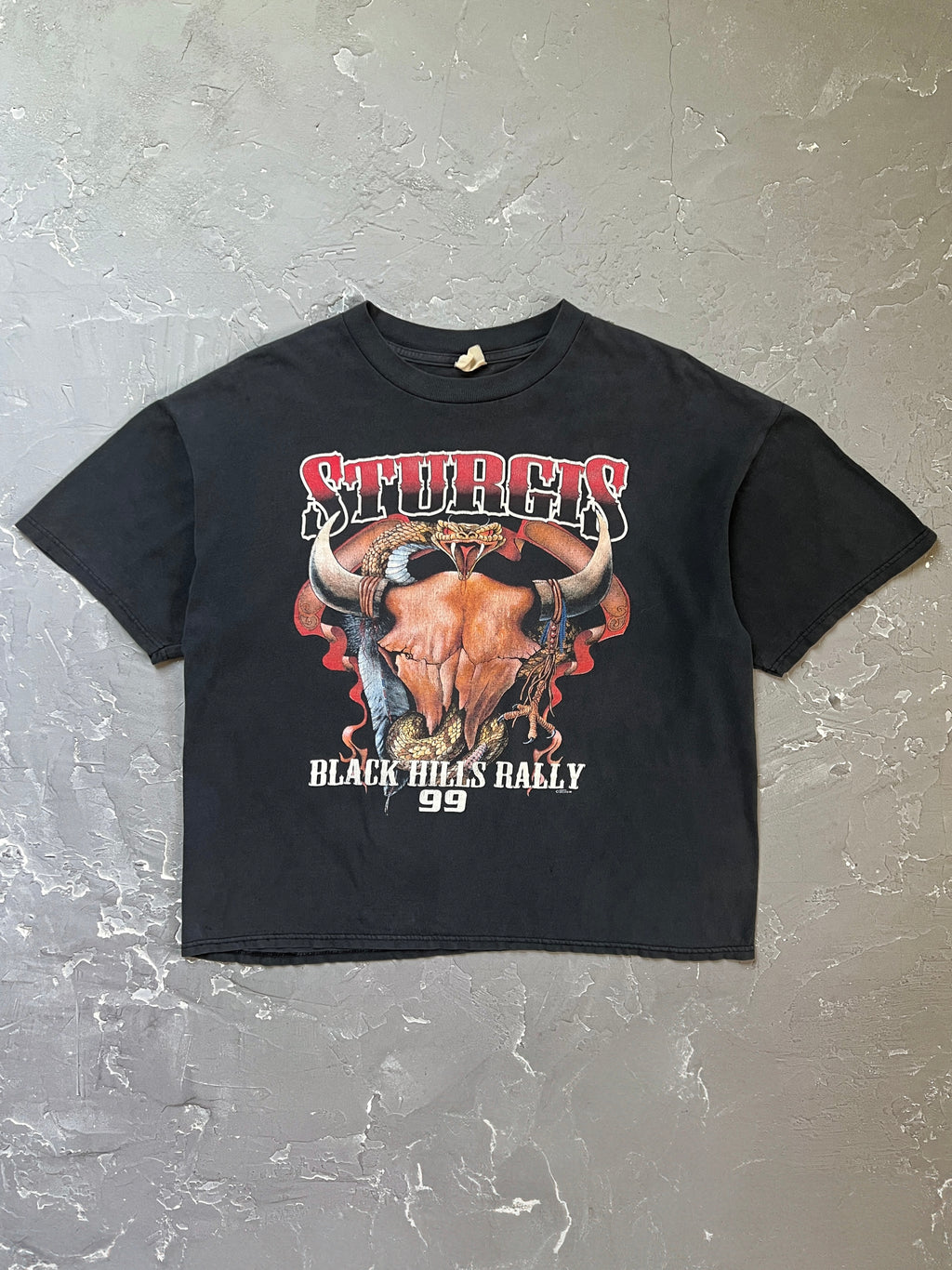1999 Faded Black Boxy Sturgis Black Hills Rally Tee [XL]