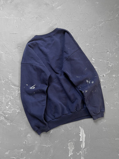 1990s Navy Painted Boxy Sweatshirt [L]