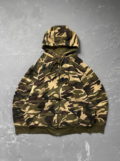 2000s Camouflage Thermal Lined Zip Up Hoodie [XL]