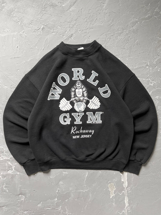 1990s Faded Black World Gym Sweatshirt [L/XL]