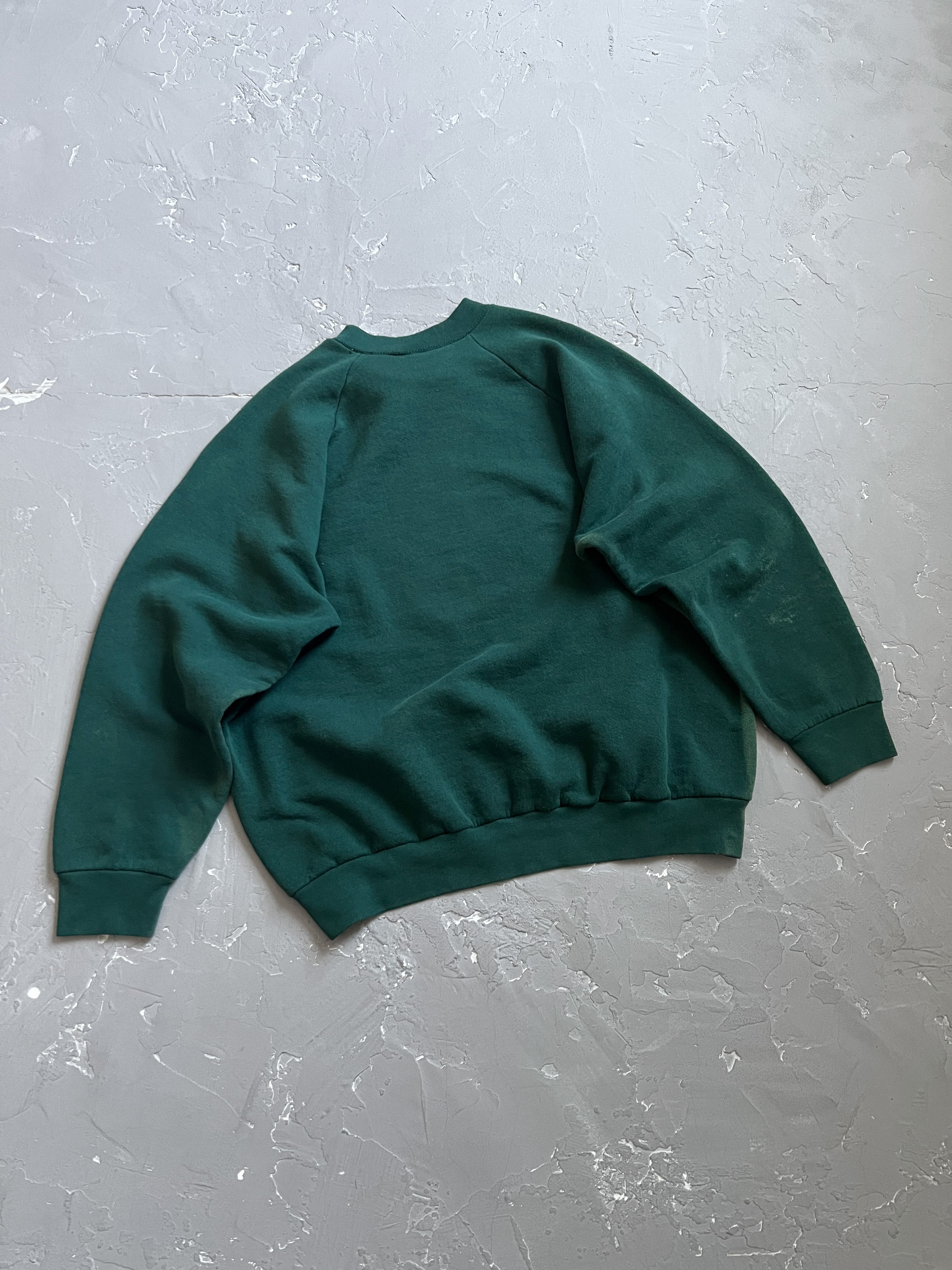 1980s Sun Bleached Green Boxy Raglan Sweatshirt L