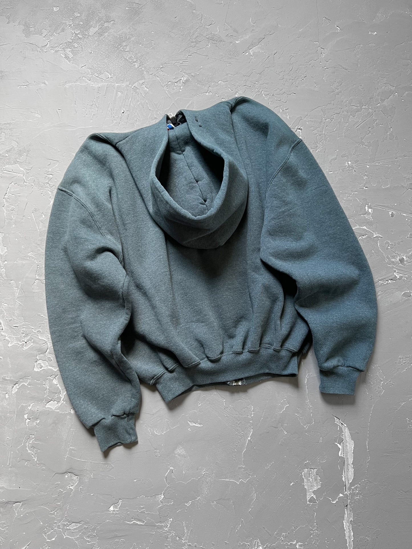 1990s Faded Blue Russell Athletic Zip Hoodie [L]