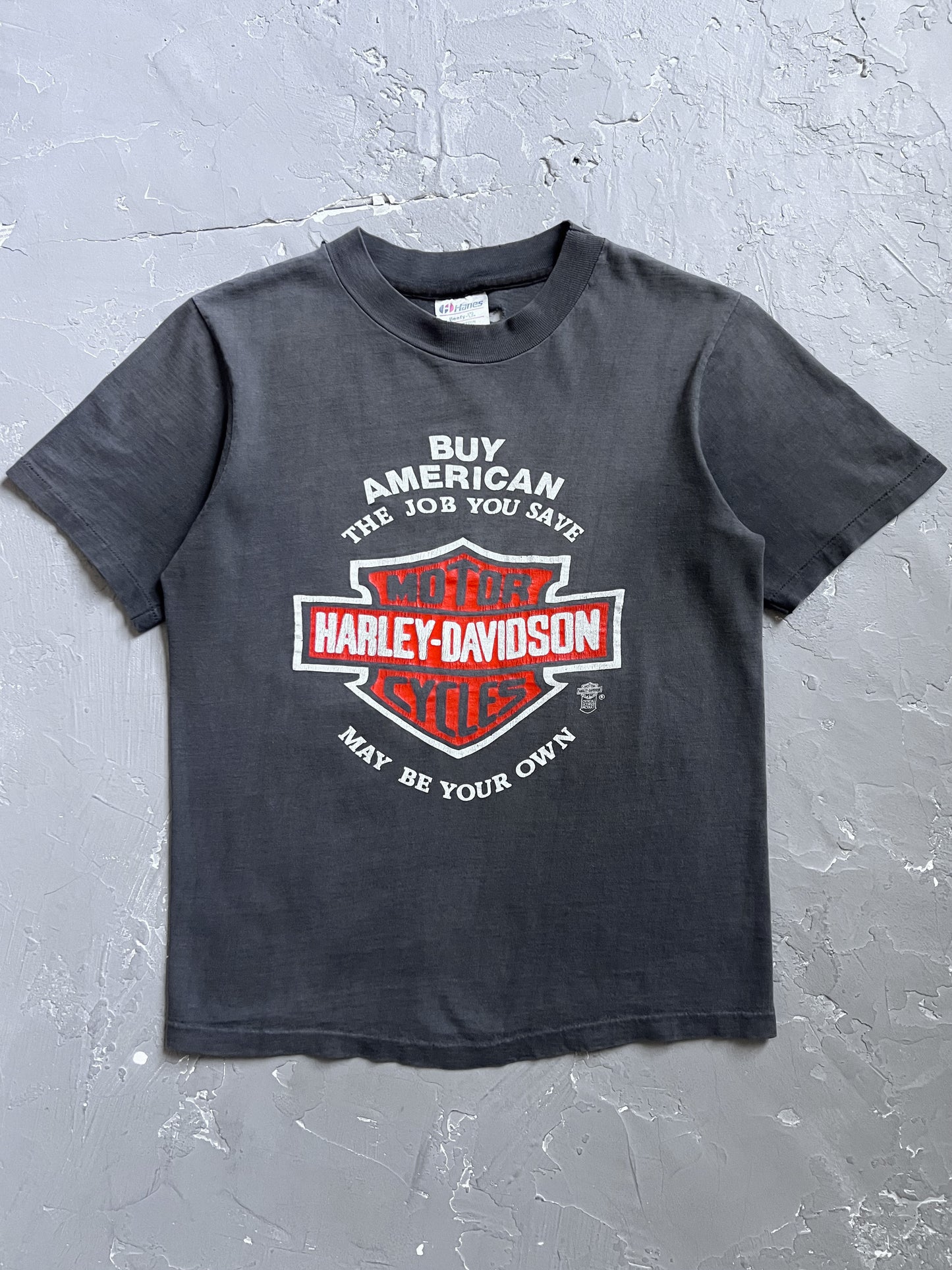 1980s Sun Faded “Buy American” Harley Davidson Tee [S]