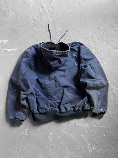 1990s Carhartt Faded Blue Painted Hooded Jacket [XL]