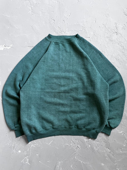 1980s Faded Green Cropped Raglan Sweatshirt [M]