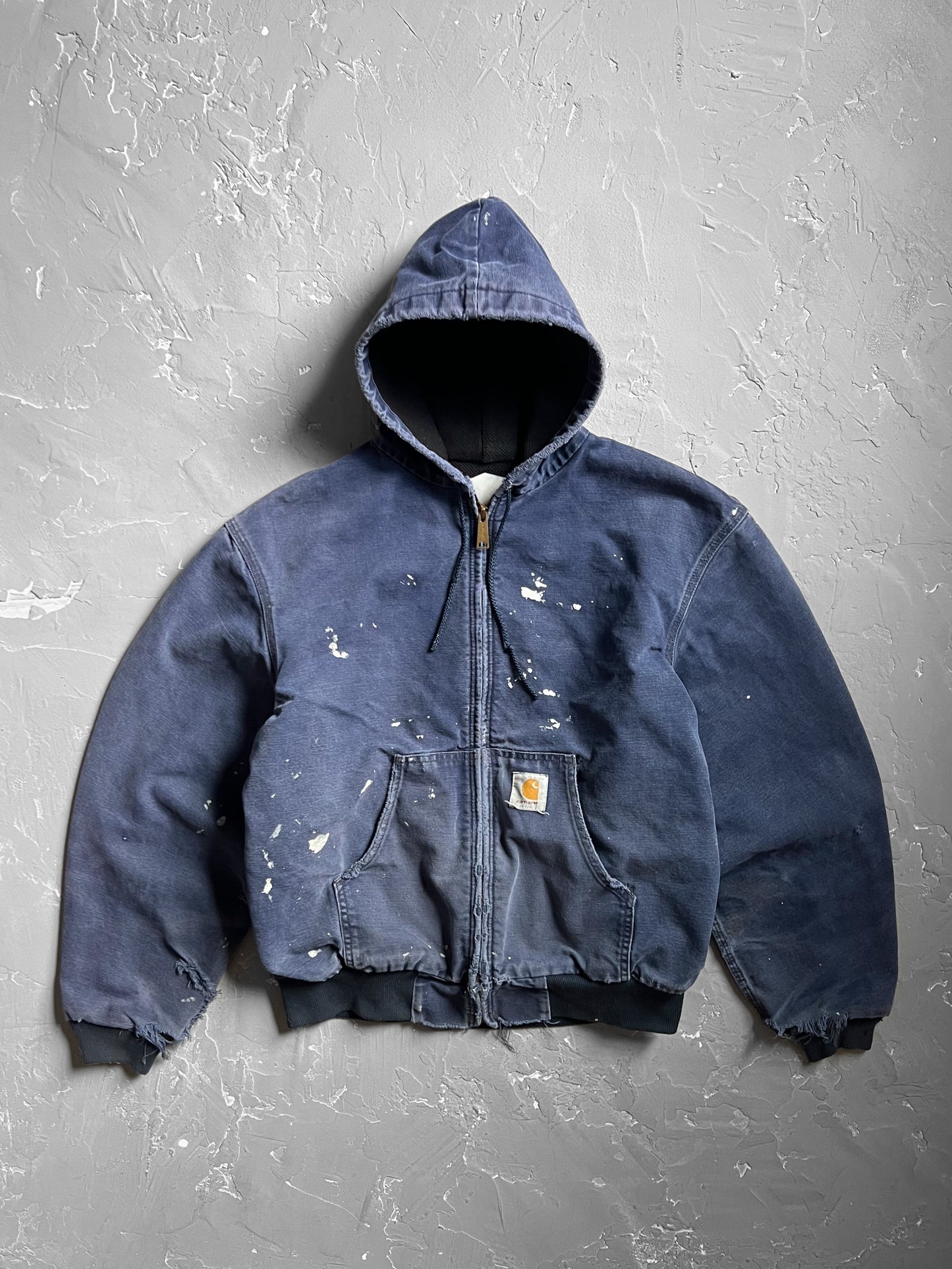 1990s Carhartt Faded Blue Painted Hooded Jacket [XL]