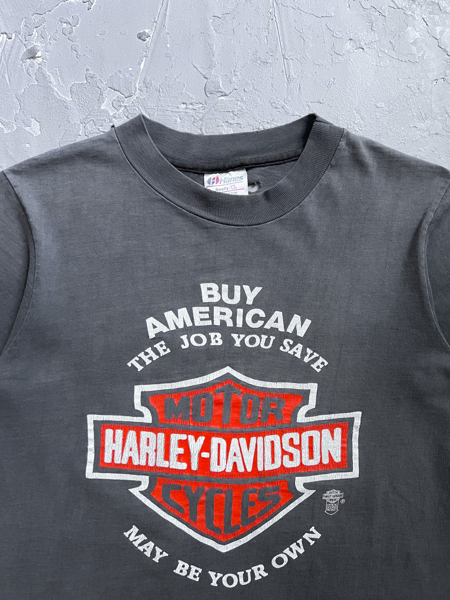 1980s Sun Faded “Buy American” Harley Davidson Tee [S]