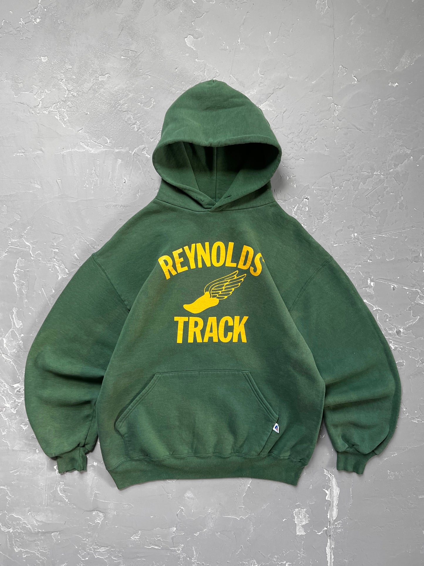 1990s Faded Green “Reynolds Track” Russell Athletic Hoodie [M]