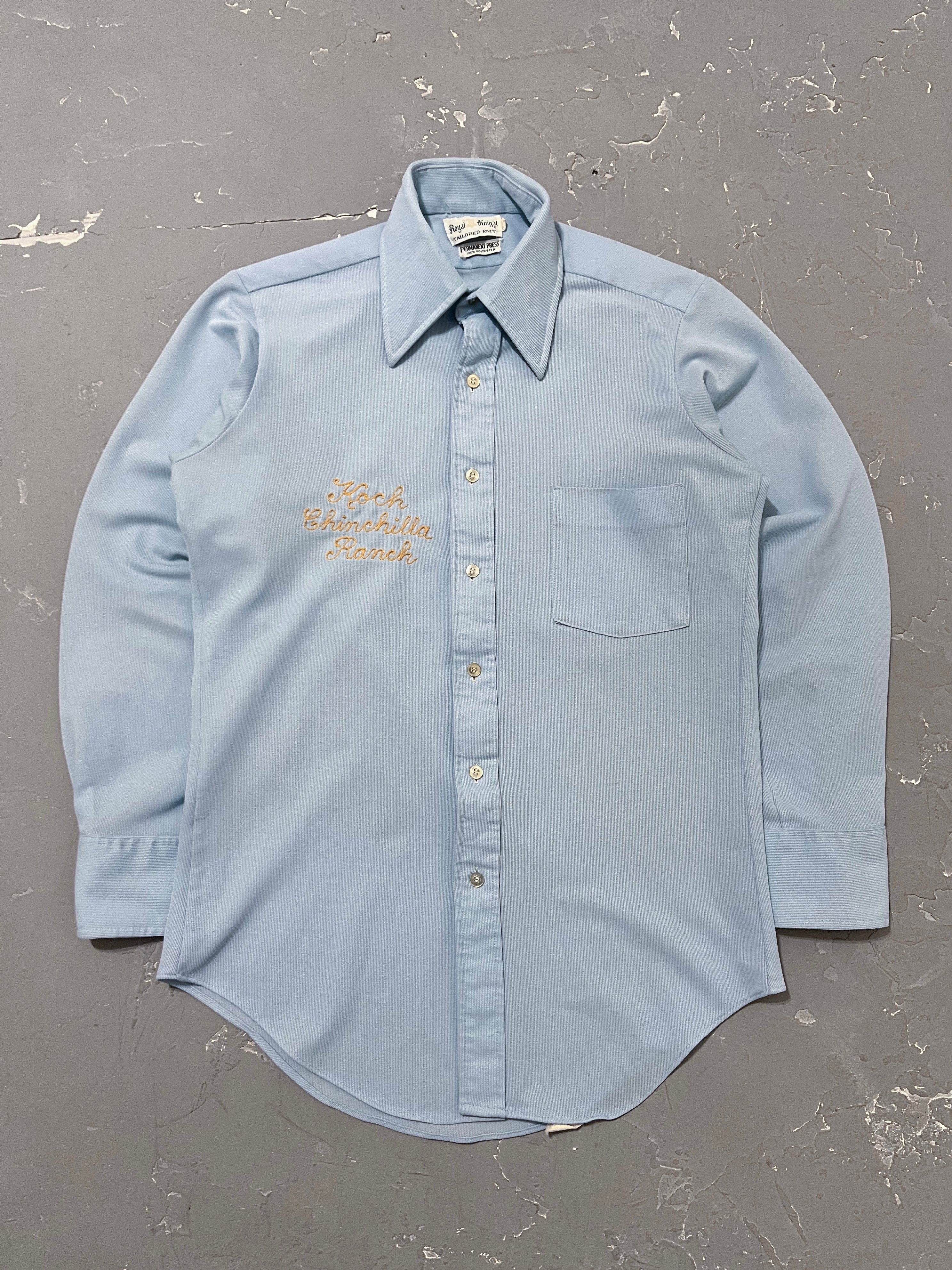 1970s Sky Blue Chain Stitch Shirt [M]