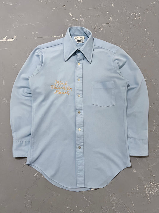 1970s Sky Blue Chain Stitch Shirt [M]