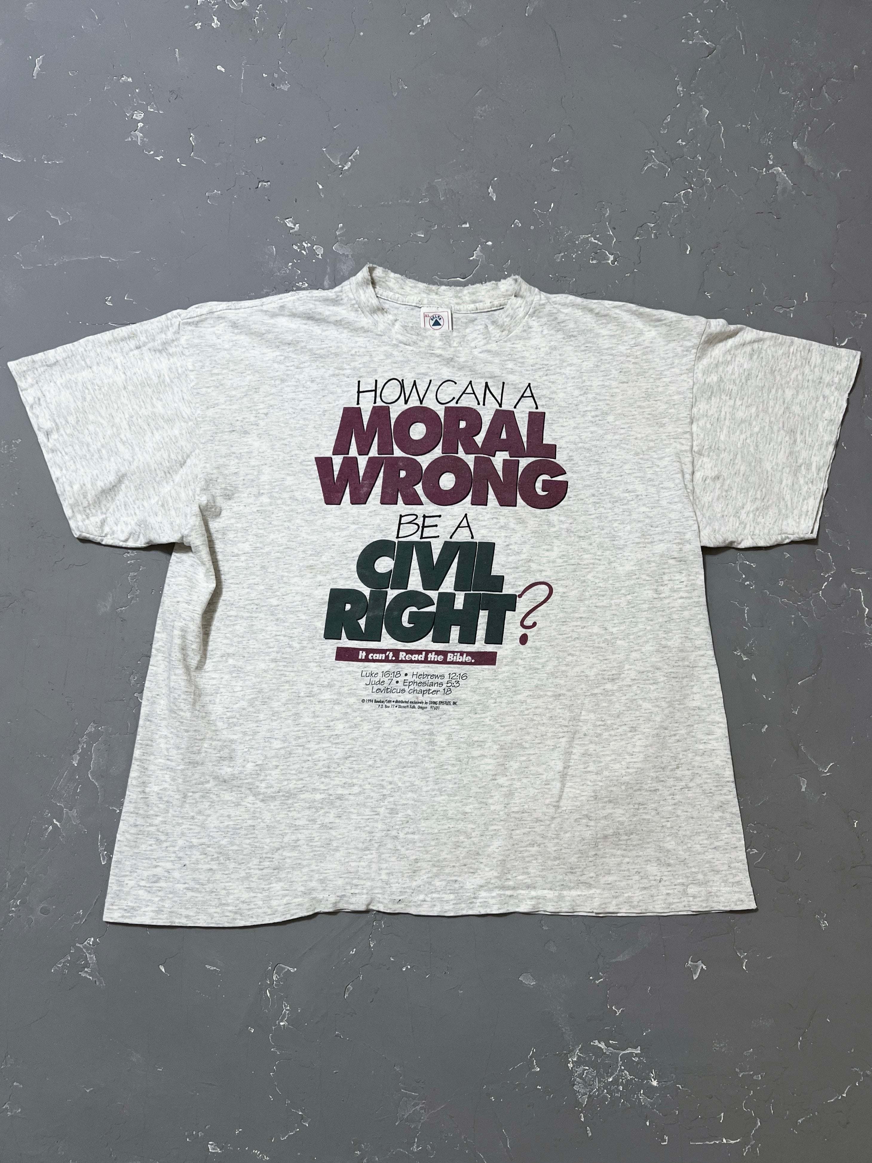1990s “How Can A Moral Wrong Be A Civil Right?” Jesus Tee [XL]