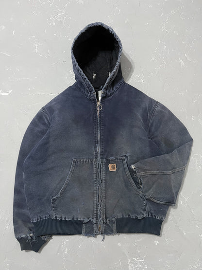 Carhartt Sun Faded Petrol Blue Distressed Hooded Jacket [XL]