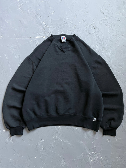 1990s Faded Black Russell Athletic Cropped Sweatshirt [L]