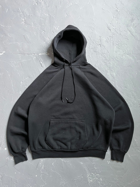 1980s Faded Black Raglan Hoodie [L]