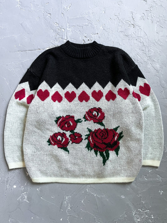 1980s Rose Knit Boxy Sweater [L]