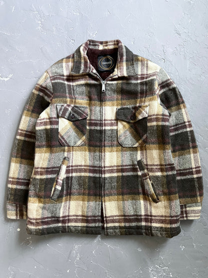 1970s Oxford Wool Plaid Flannel Jacket [L]