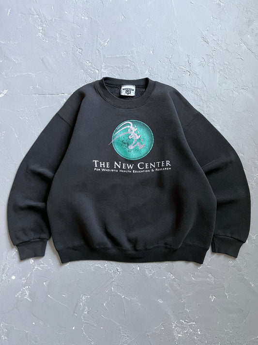 1990s Faded Black “The New Center” Cropped Sweatshirt [L]