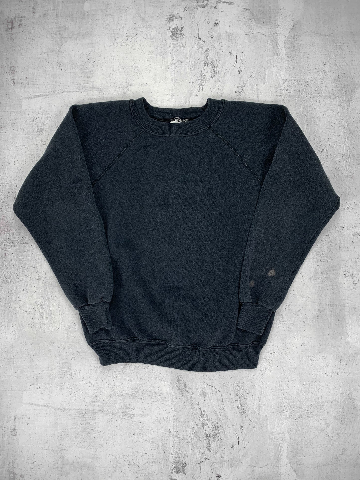 1980s Faded Black Raglan Sweatshirt [S]