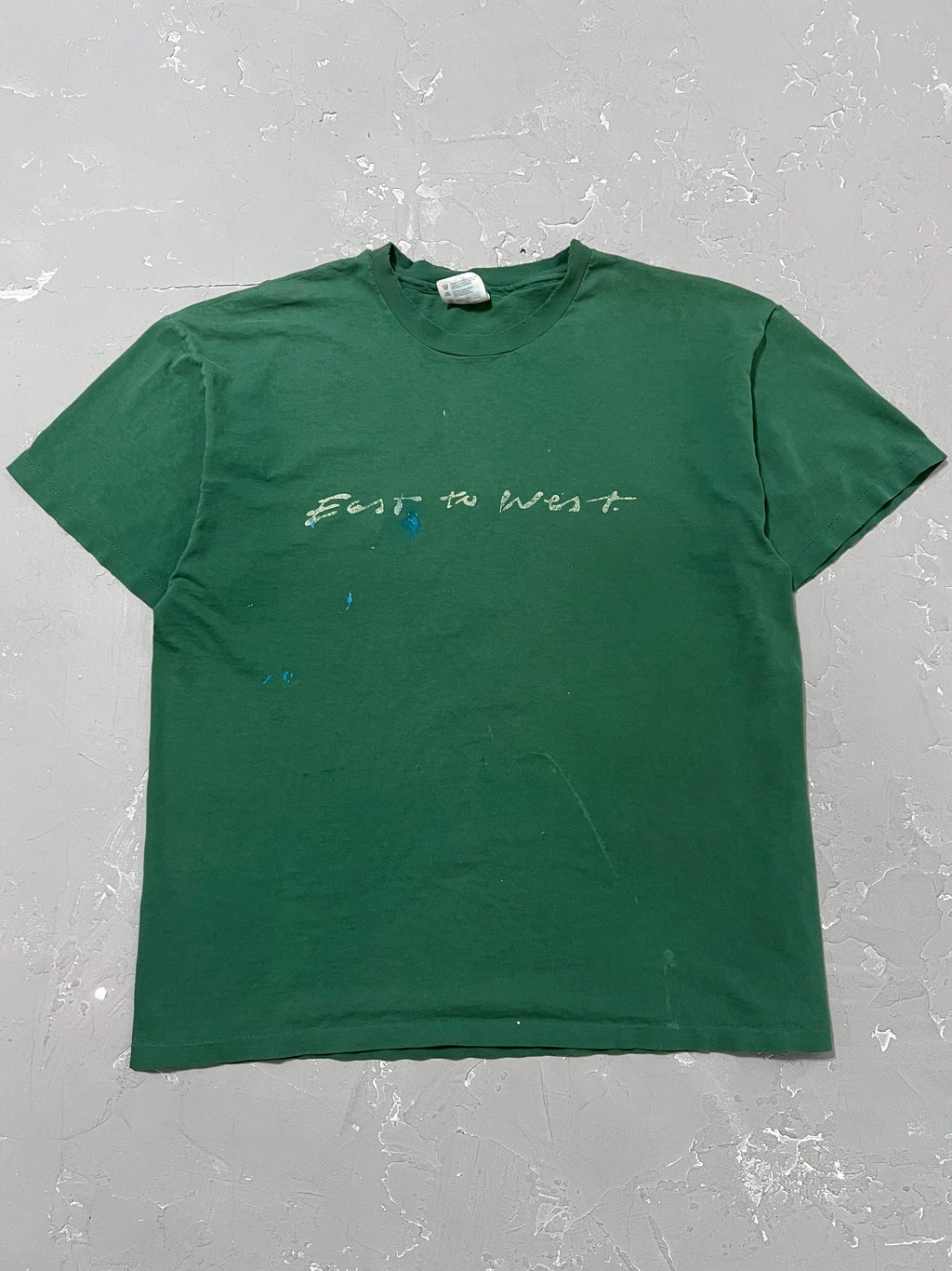 1990s Faded Pine Green “East to West” Painted Tee [L]