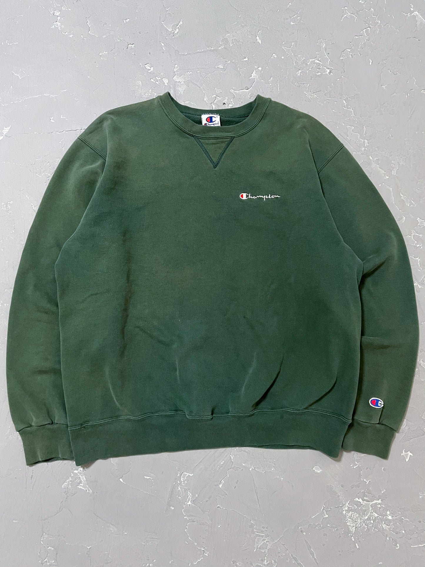 1990s Faded Pine Green Champion Sweatshirt [XL]