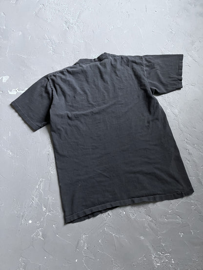 1980s Sun Faded Black Single-Stitched Pocket Tee [L]