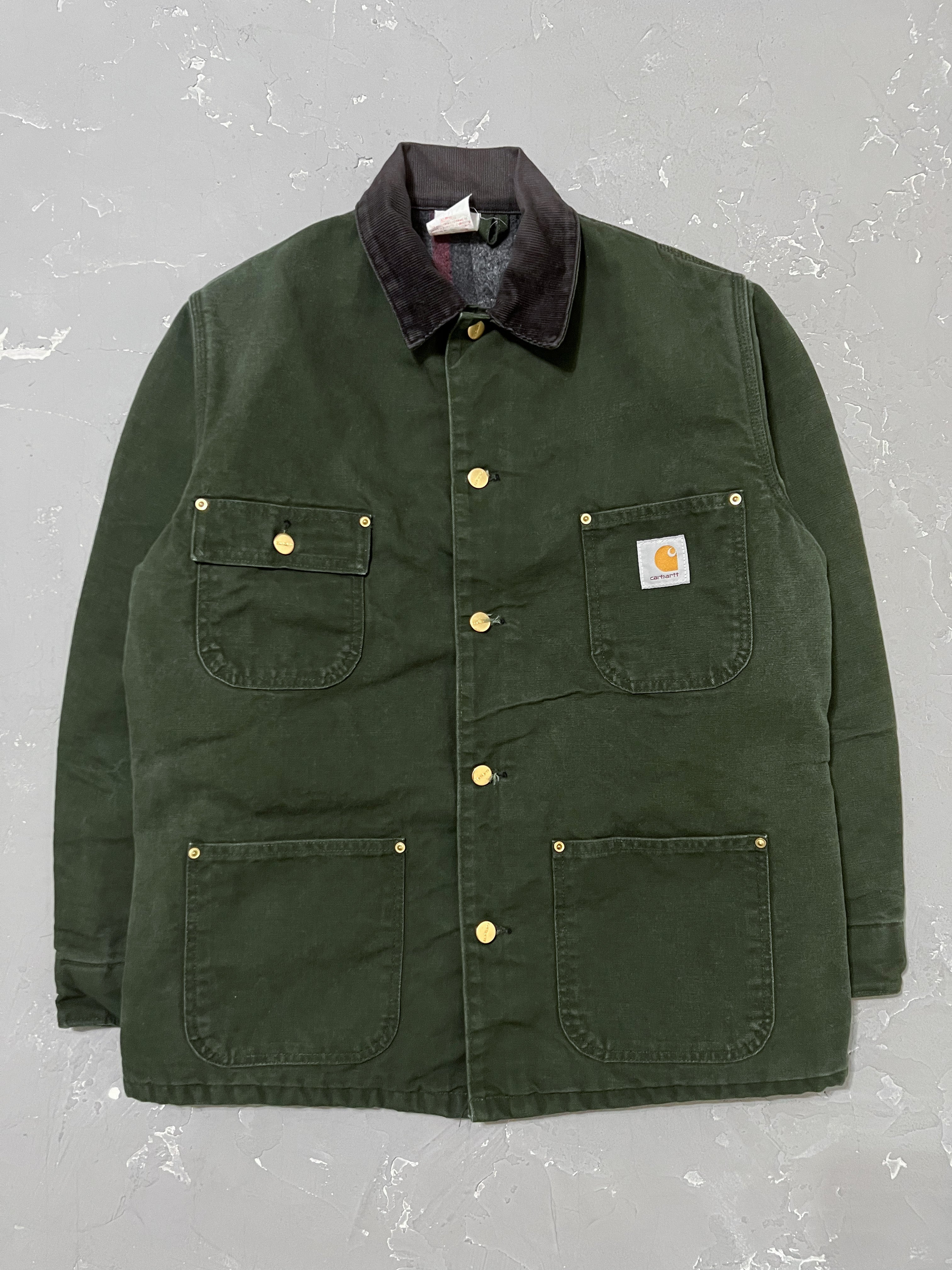 1980s Carhartt Spruce Green Blanket Lined Chore Jacket [M]