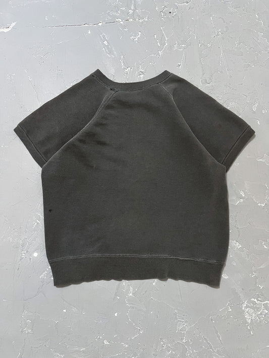 1970s Sun Faded Black Short Sleeve Sweatshirt [M]