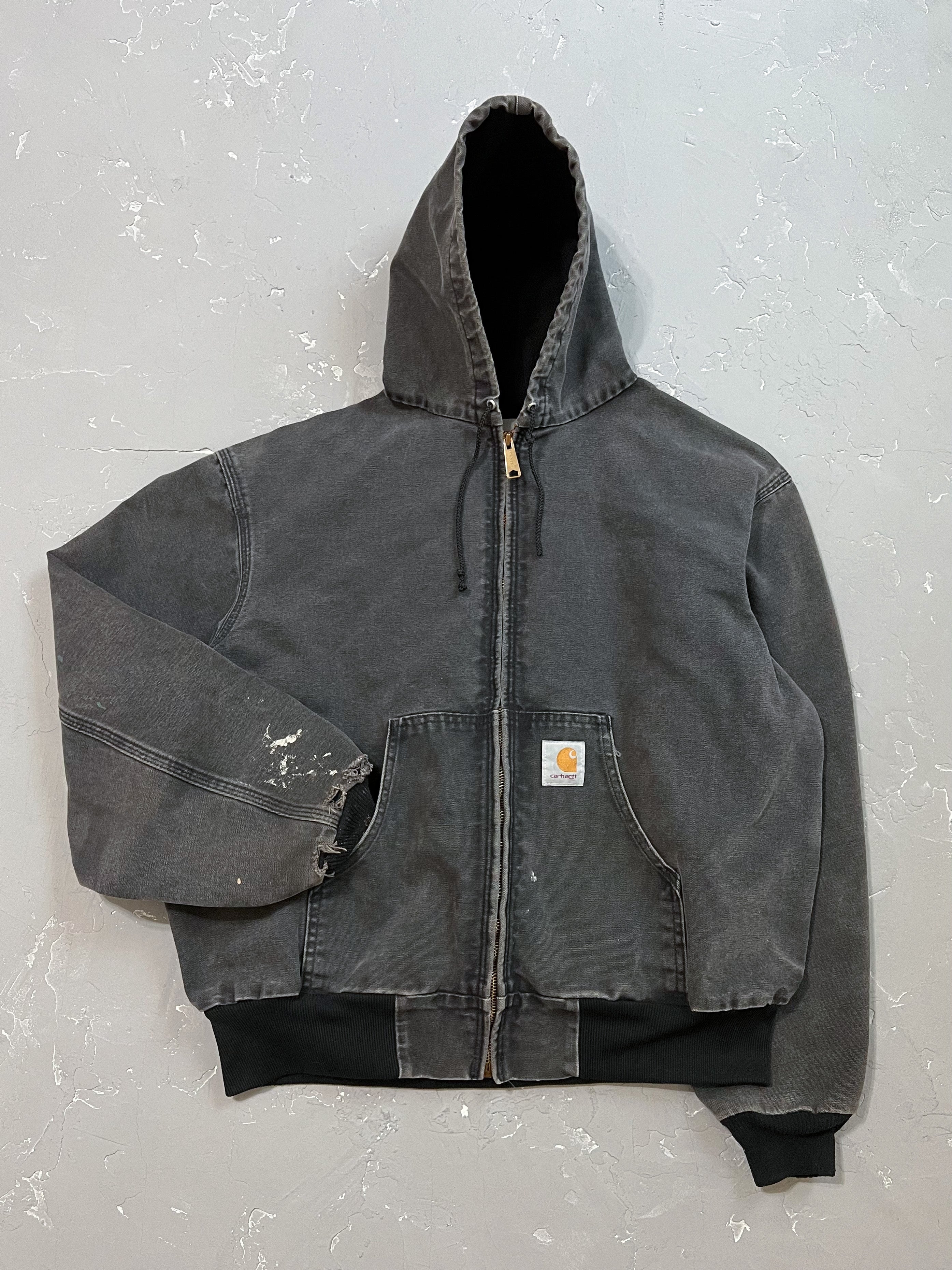1990s Carhartt Faded Black Hooded Jacket [XL]