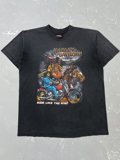 1991 Harley Davidson “Ride Like The Wind” Faded Black Tee [L]