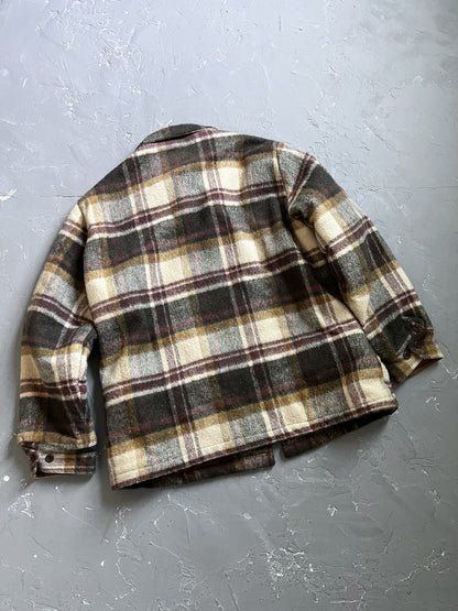 1970s Oxford Wool Plaid Flannel Jacket [L]