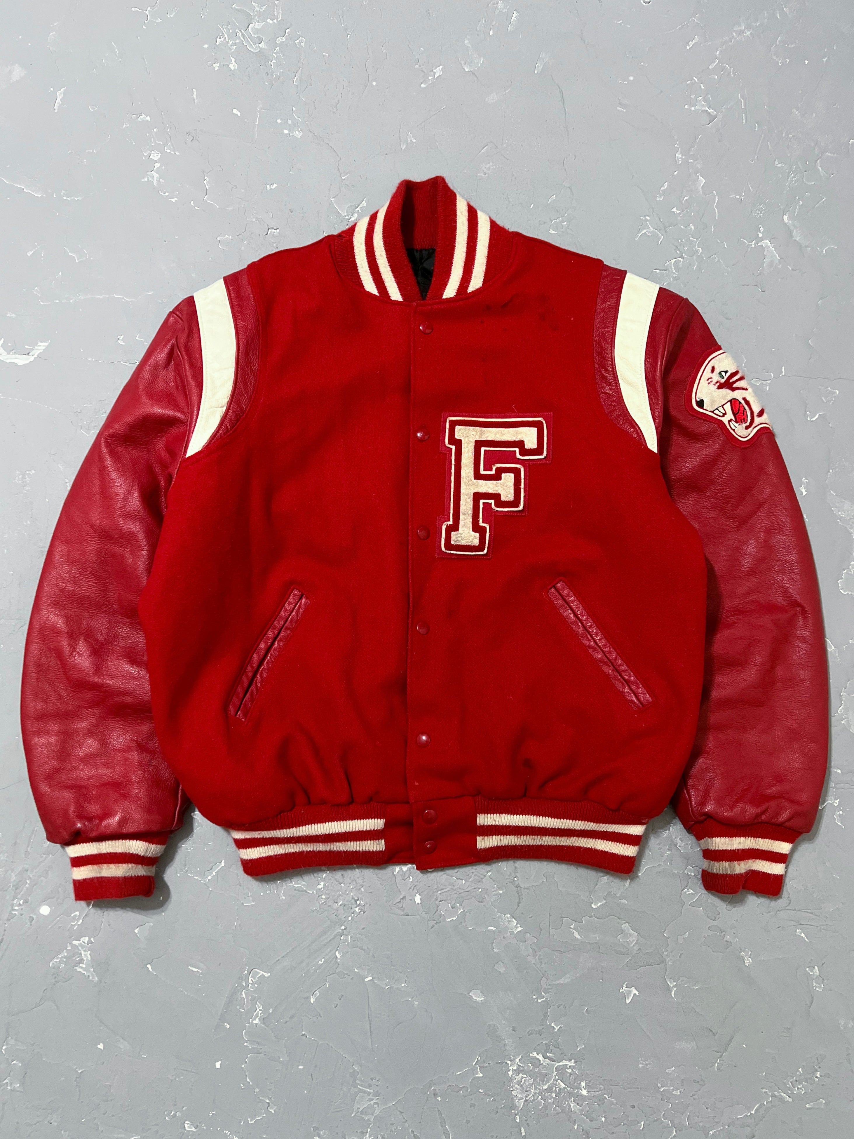 1990s Cherry Red “F” Varsity Jacket [XL]