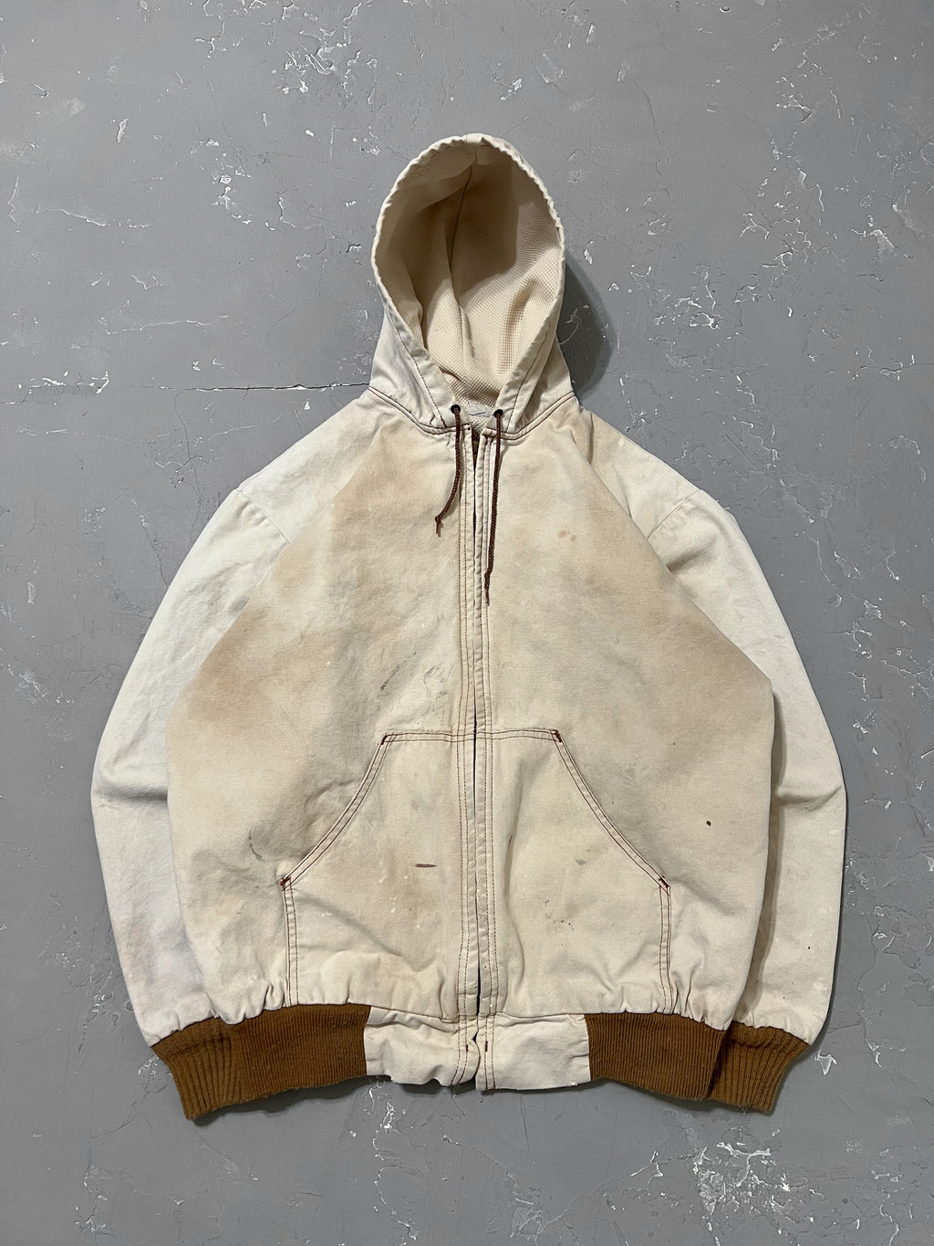 1980s Sun Bleached Hooded Work Jacket [L/XL]