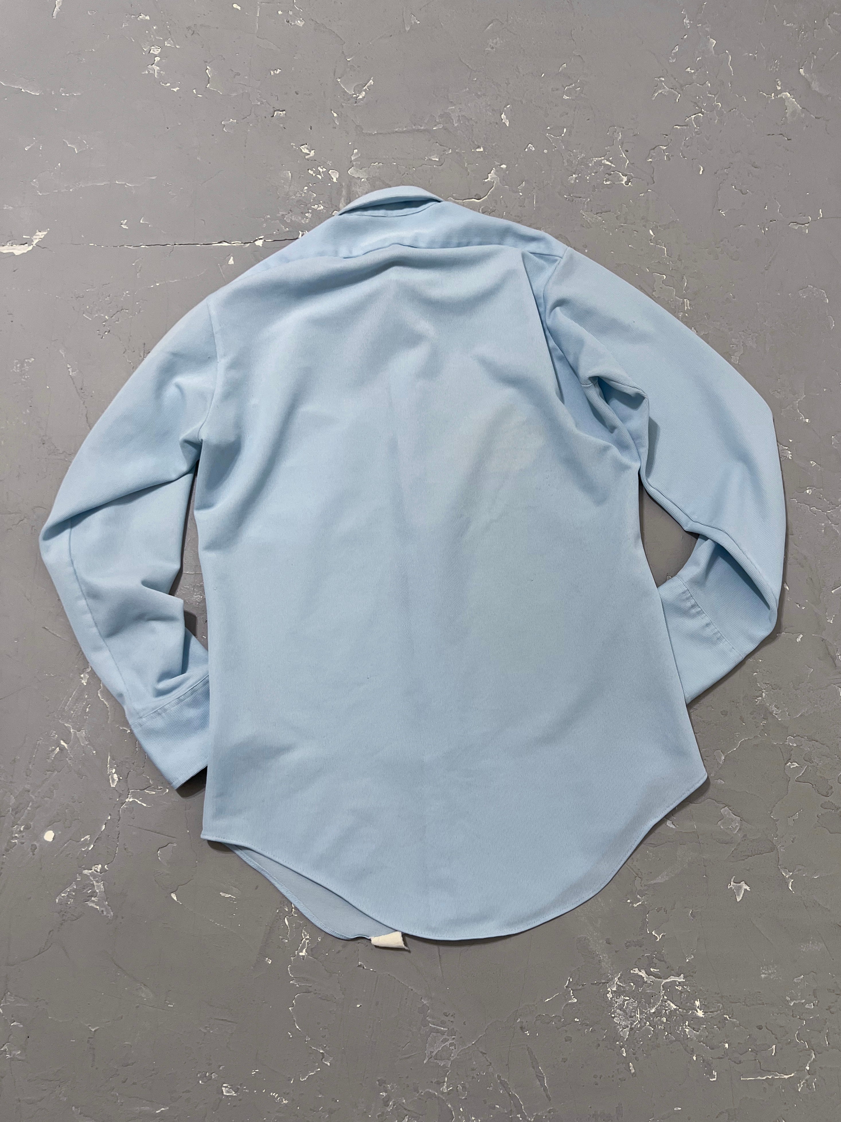 1970s Sky Blue Chain Stitch Shirt [M]